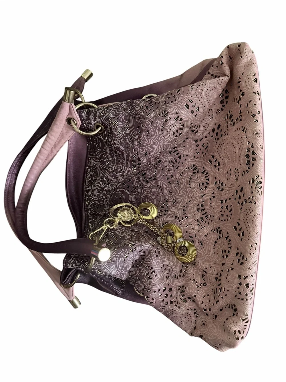 Betsey Johnson Women's Purple Laser-Cut Hobo Bag with Gold Charm